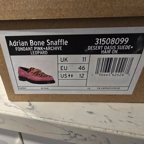 Dr Martens Adrian Flambant Pink + Leopard Hair On Suede Loafers Size 12 US NEW - Picture 11 of 16